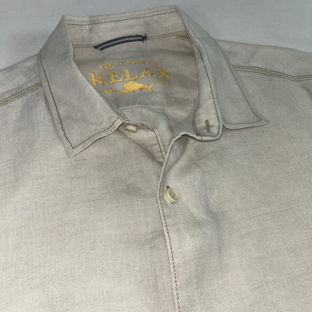 Tommy Bahama Relax Linen Button Up Short Sleeve Camp Shirt Beige‎ Large - Picture 12 of 13